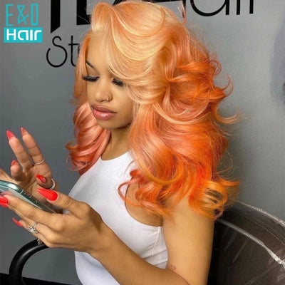 Ombre Ginger Orange Colored Lace Front Human Hair Wigs For Women Brazilain Remy Transparent Lace Wavy Wig Pre Plucked 180% - Lux By Latiks